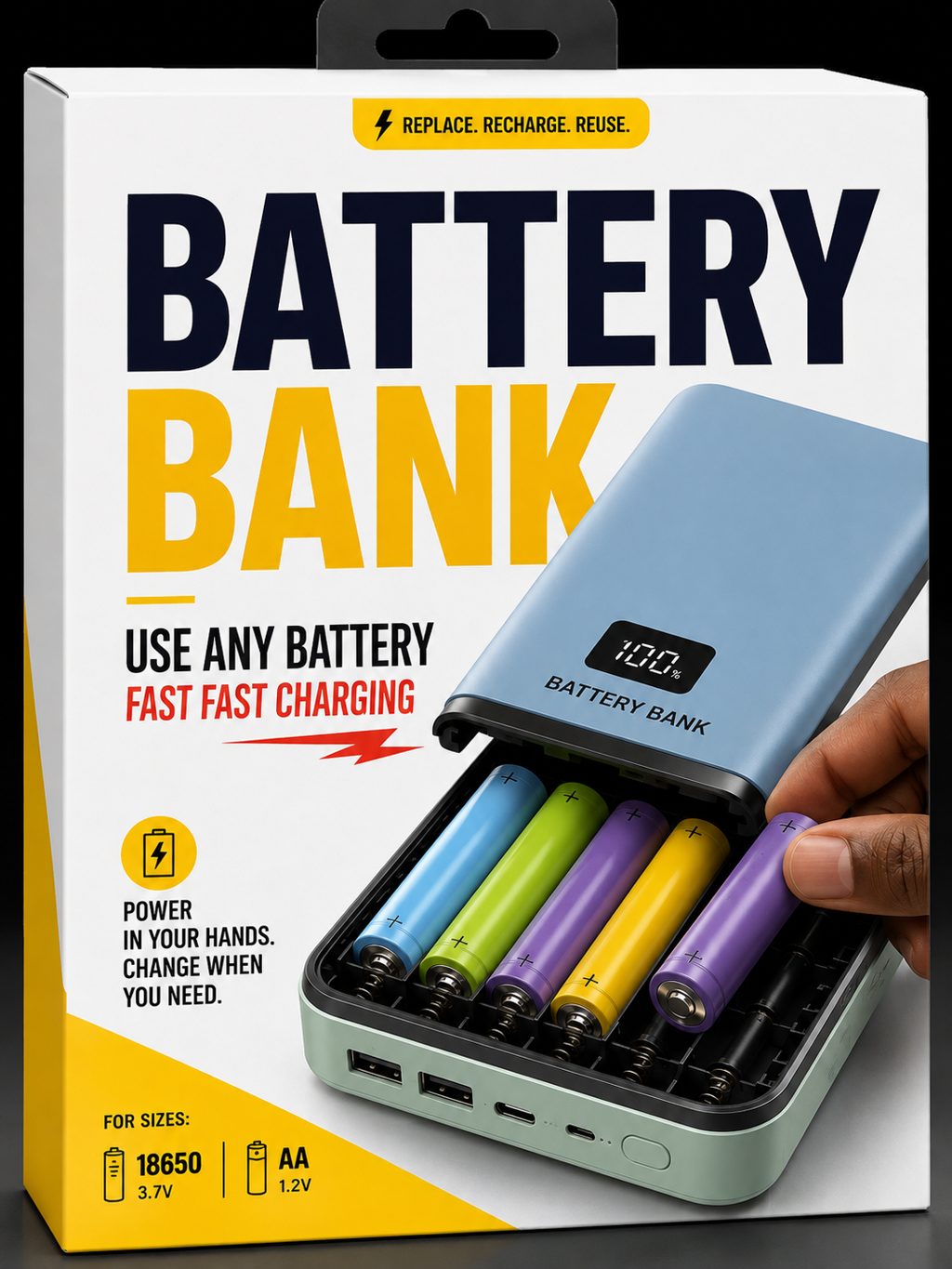Battery Bank replaceable battery power bank retail box, made in Nigeria