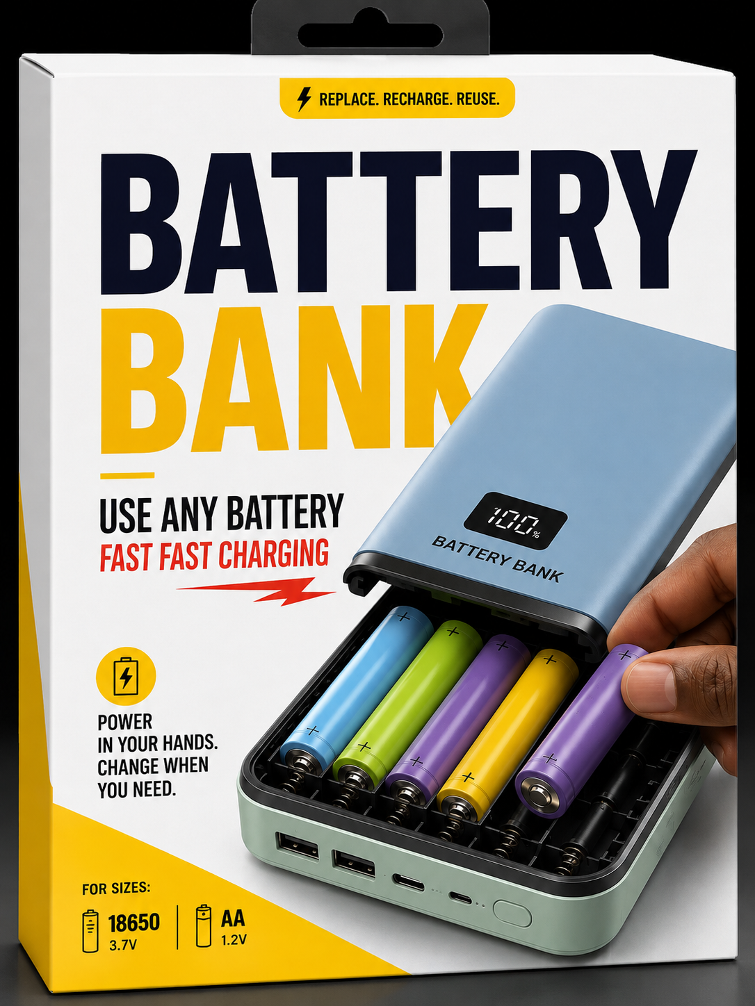 Battery Bank replaceable battery power bank retail box, made in Nigeria