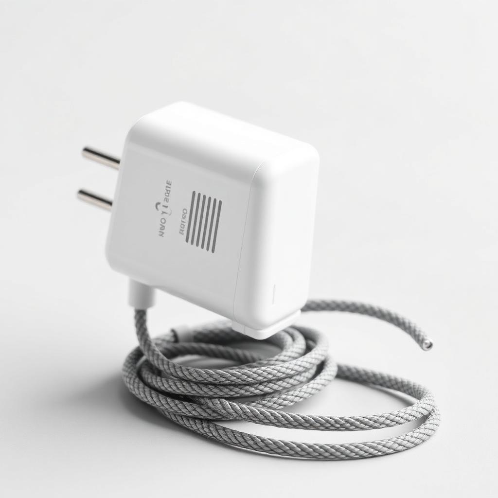 White 20W fast charging adapter with a coiled braided USB-C cable