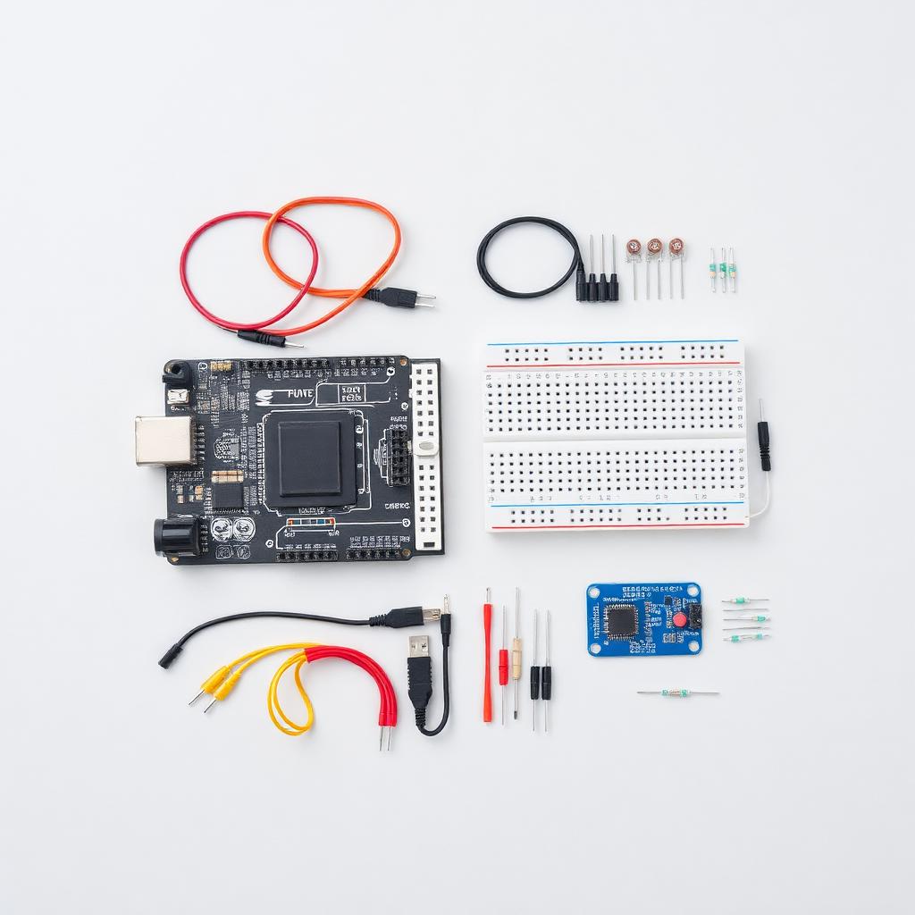 Arduino-compatible robotics and electronics starter kit with breadboard, sensors and jumper wires